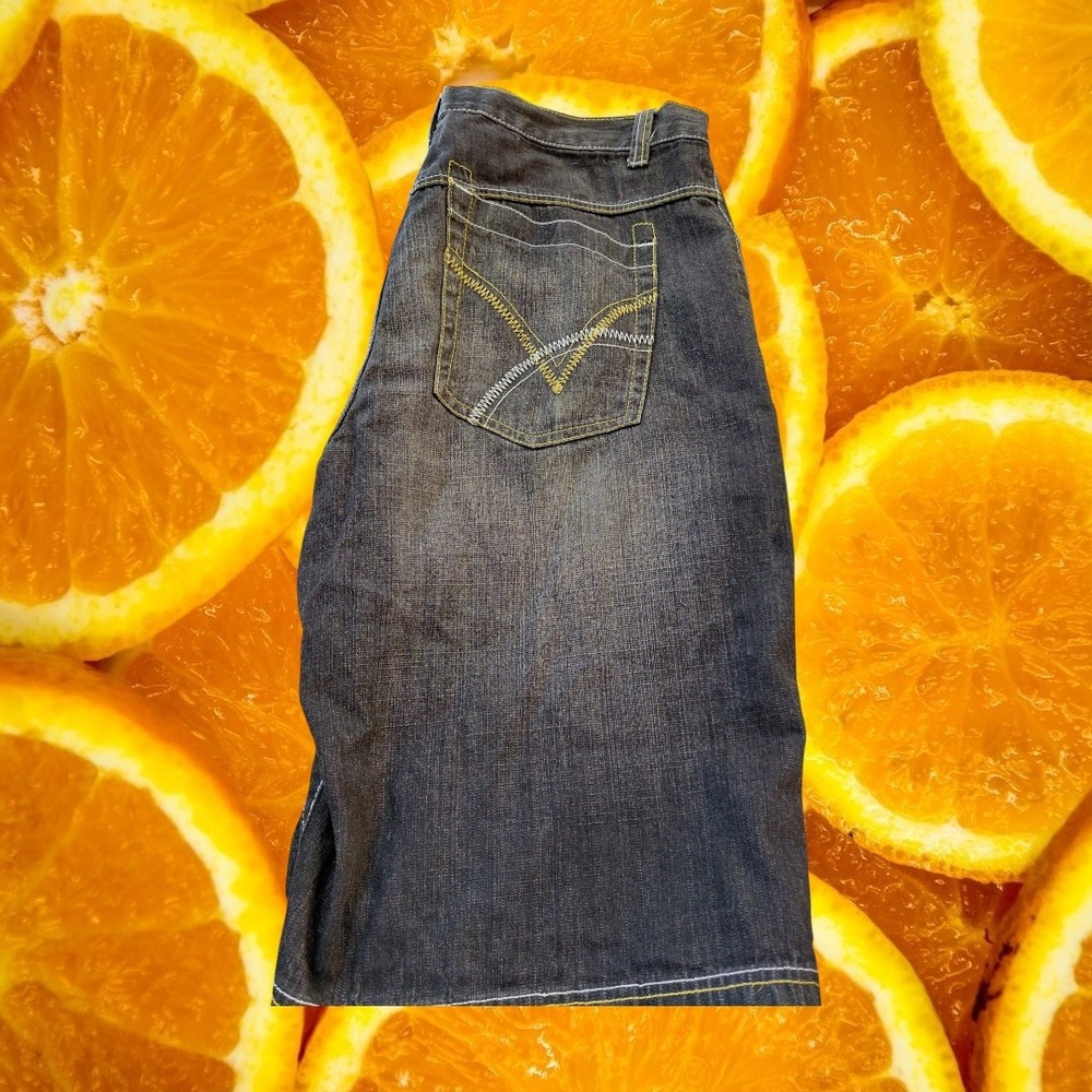 Evolution In Design Mens Denim Shorts Size 40 Dark Wash Contrast Stitch Zigzag‎